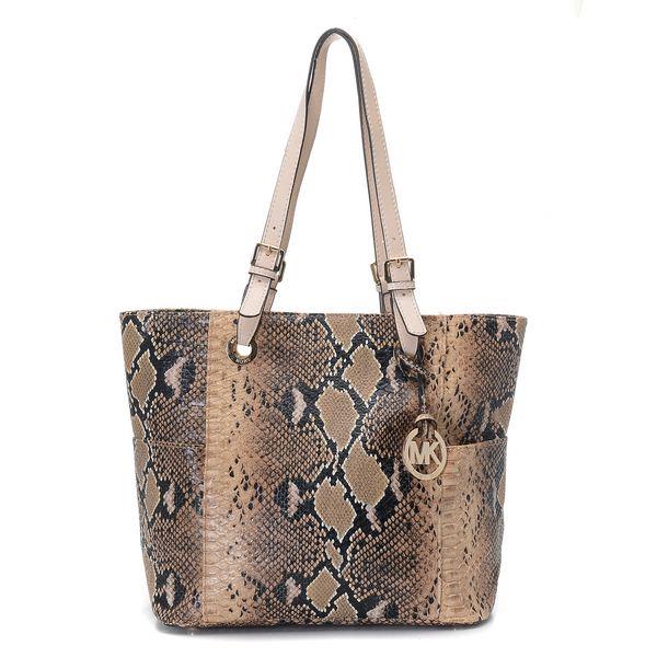 michael kors jet set zip-top tote mørk sand glasert python Sport Billige rmgz3